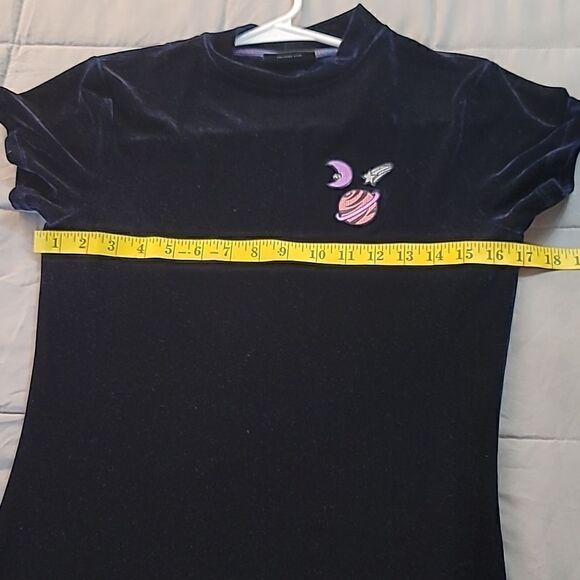 Lazy Oaf Midnight Planet Dress Size L Blue Velvet Celestial Moon - Picture 7 of 10